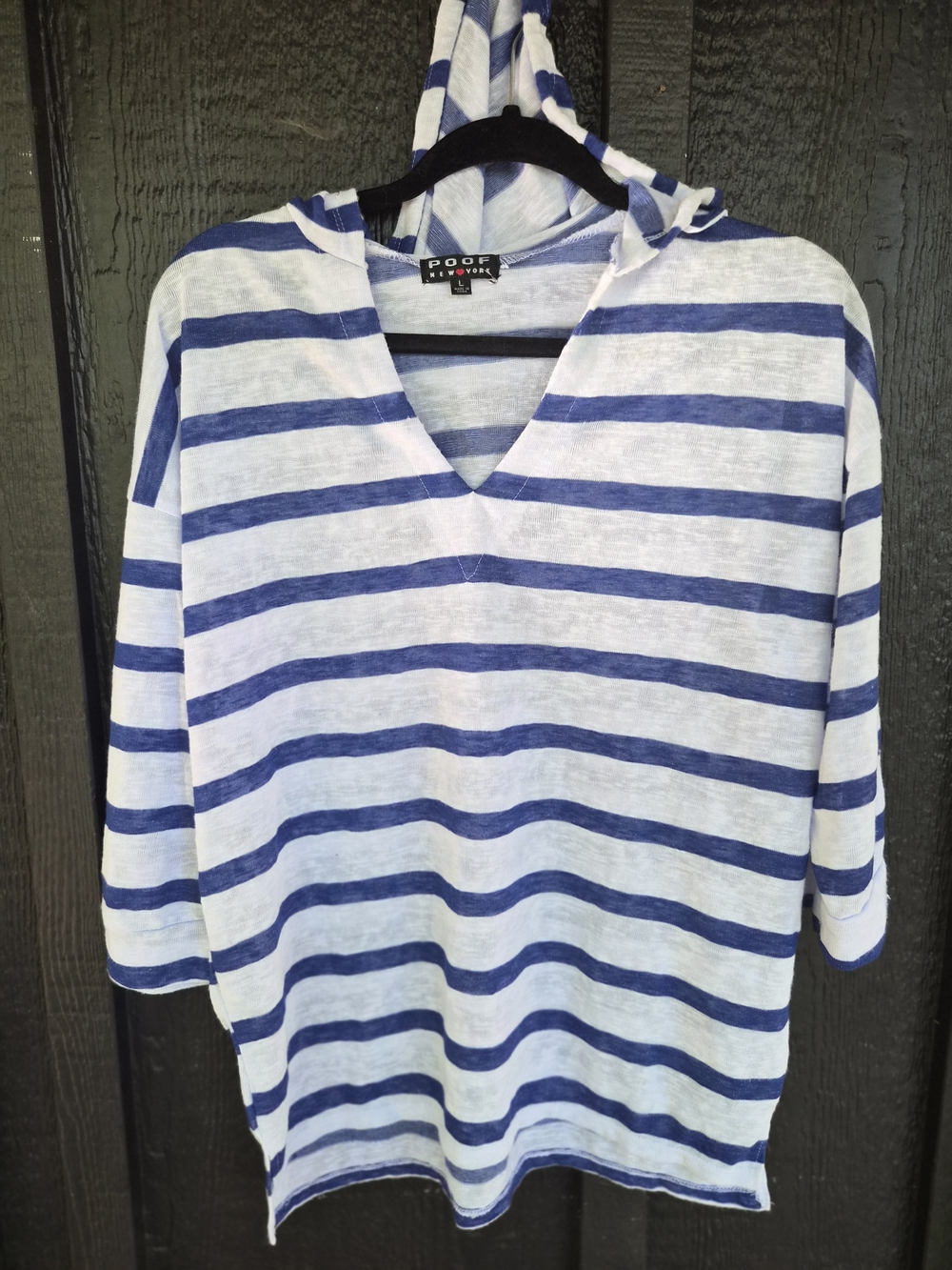 Poof Blue & White Striped Hooded Women's Shirt
